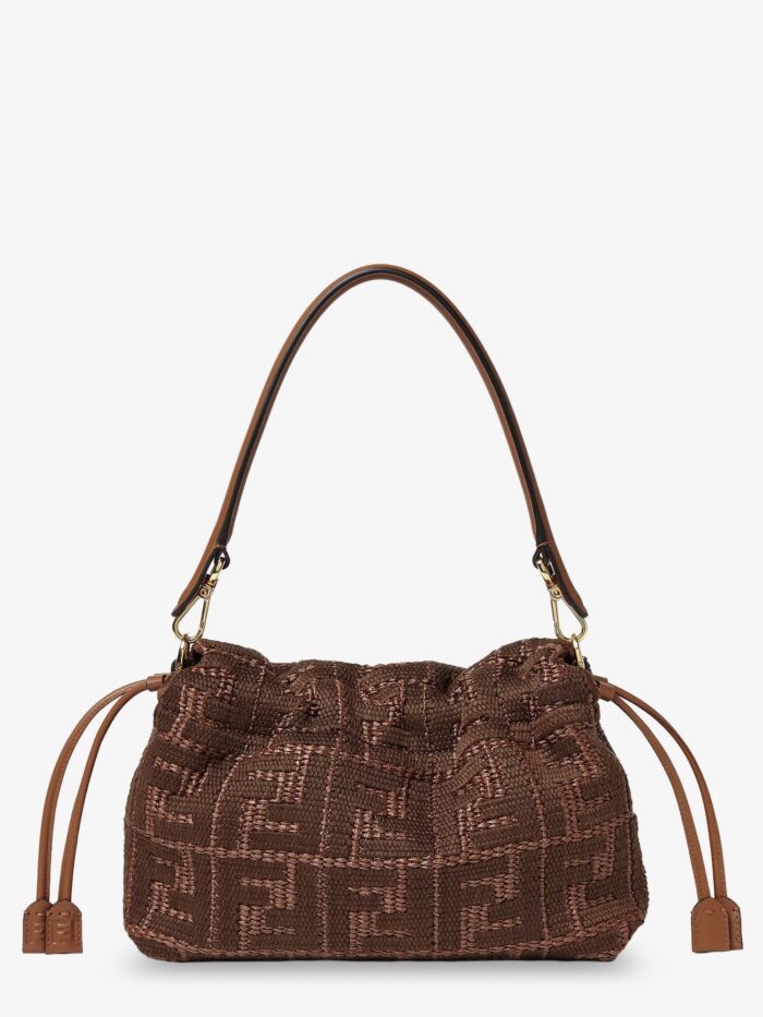 Fendi Mamma Baguette Medium Raffia Handbag With FF Embroidery