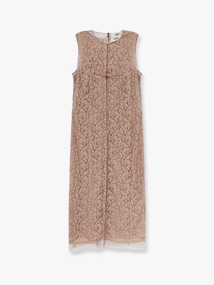 Fendi Midi Floral Lace And Tulle Dress