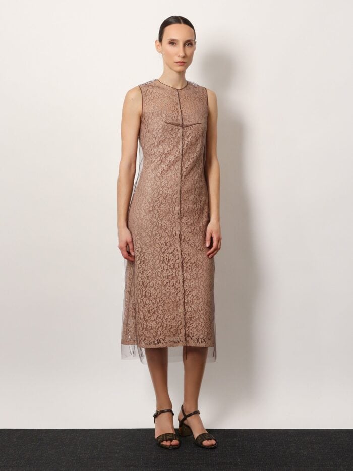 Fendi Midi Floral Lace And Tulle Dress
