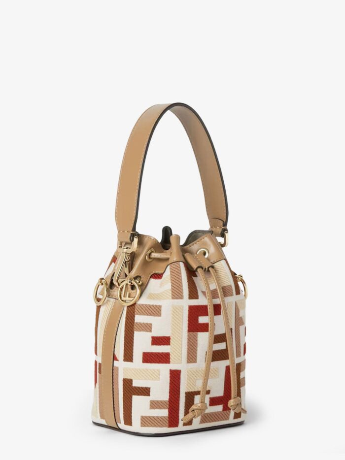 Fendi Mon Tresor FF Jacquard Fabric And Leather Bucket Bag
