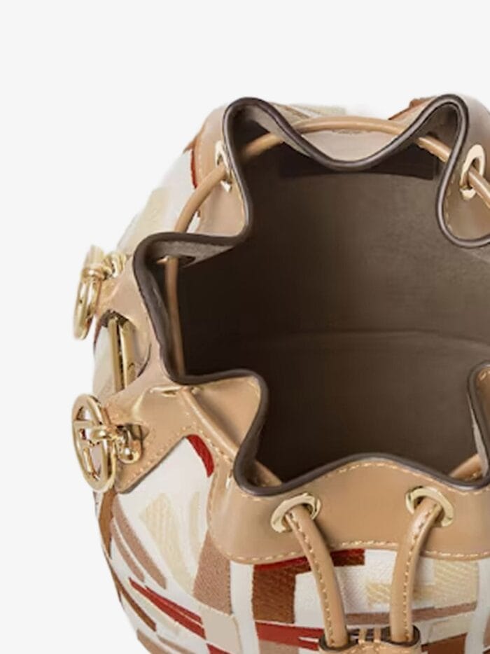 Fendi Mon Tresor FF Jacquard Fabric And Leather Bucket Bag