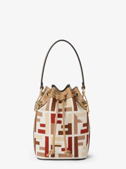 Fendi Mon Tresor FF Jacquard Fabric And Leather Bucket Bag