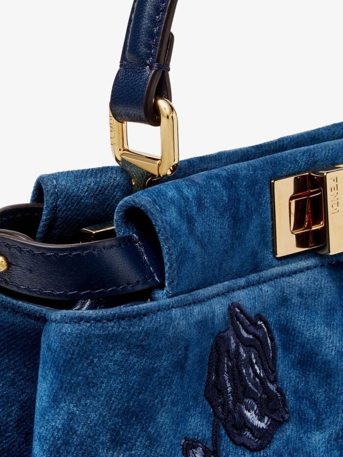 Fendi Peekaboo Mini Denim Crossbody Bag With Night Butterfly Embroidery