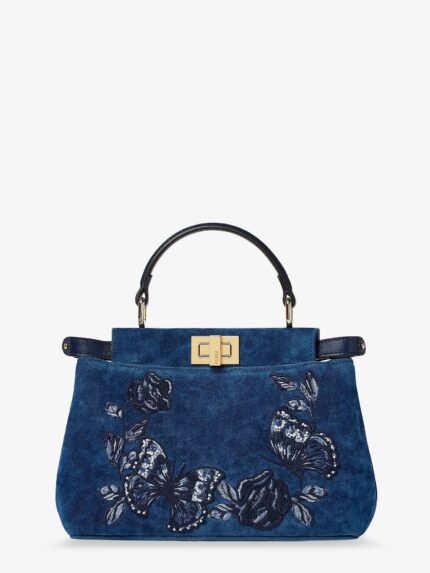 Fendi Peekaboo Mini Denim Crossbody Bag With Night Butterfly Embroidery