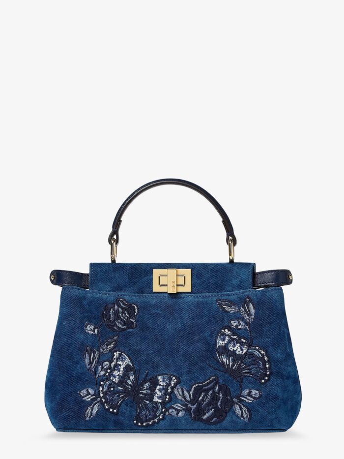 Fendi Peekaboo Mini Denim Crossbody Bag With Night Butterfly Embroidery