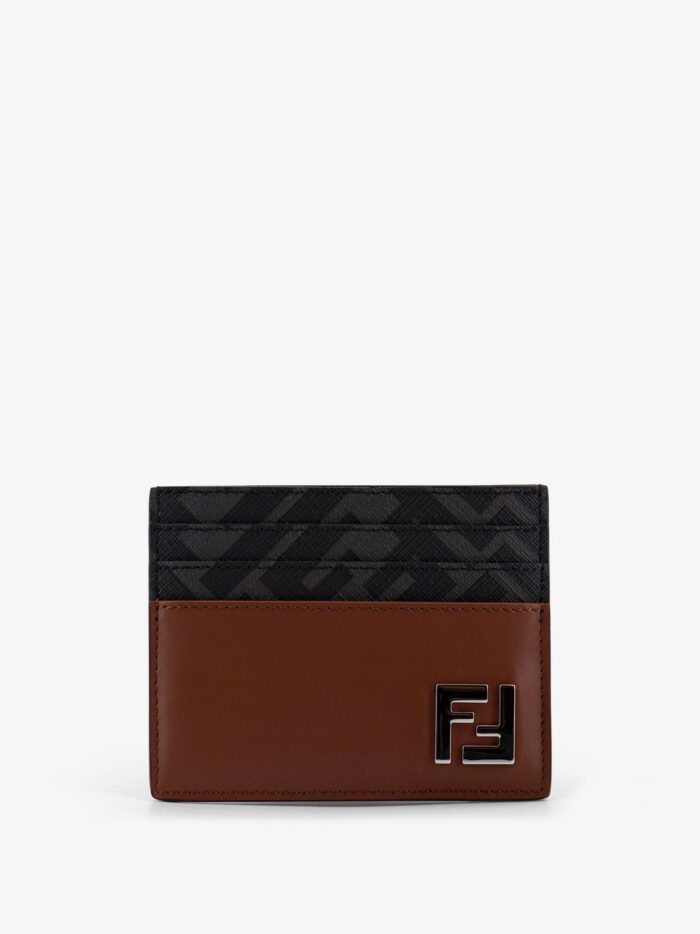 Fendi Portacarte In Pelle E Tessuto FF