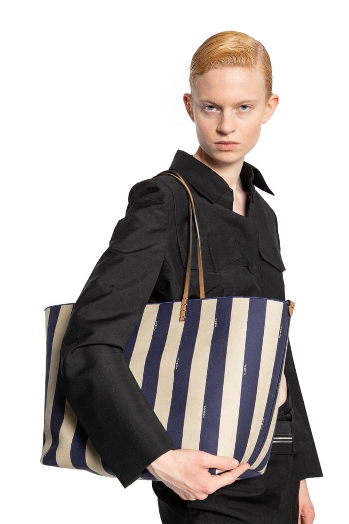 FENDI Roll Reversible Large Shopper In Pequin Striped