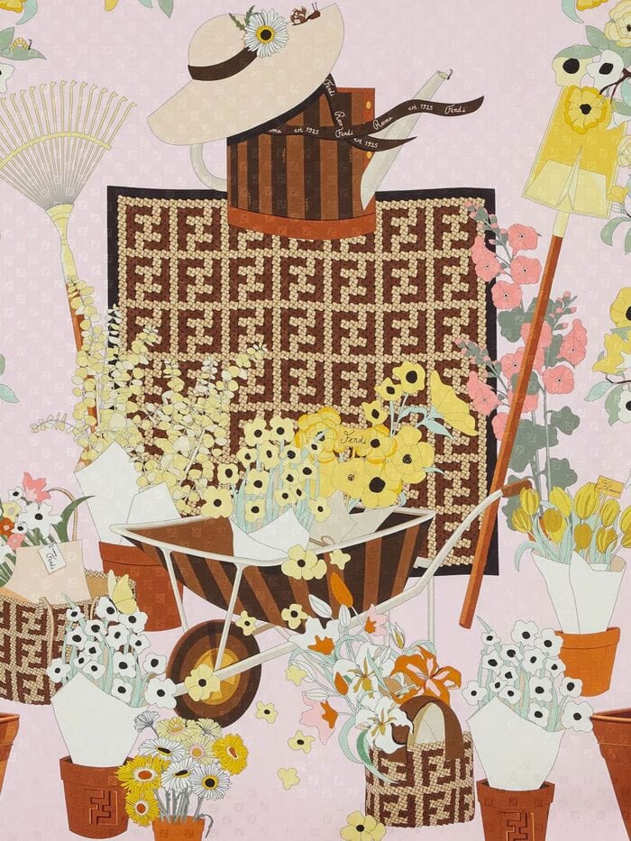 Fendi Silk Scarf With Gardening Print