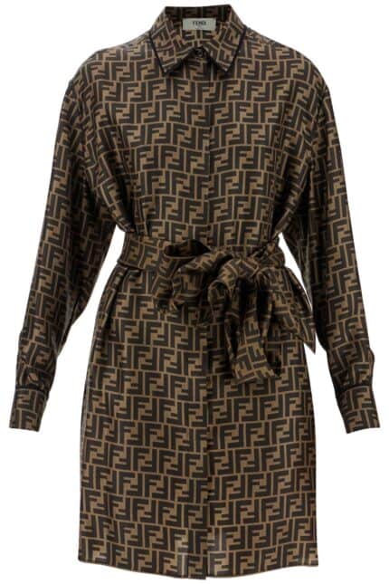 FENDI Silk Shirt Dress With All-over Logo