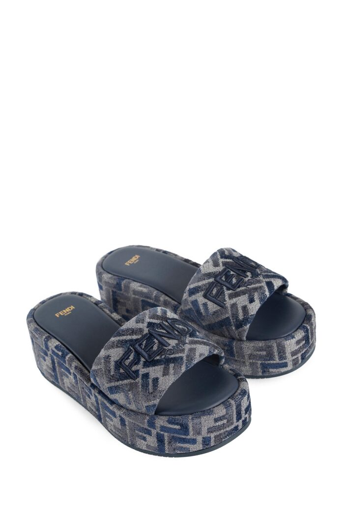 Fendi Sunshine Ff Denim Flatform Slides