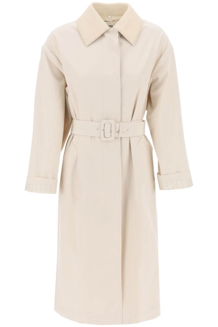 FENDI Trench Coat With Removable Leather Collar