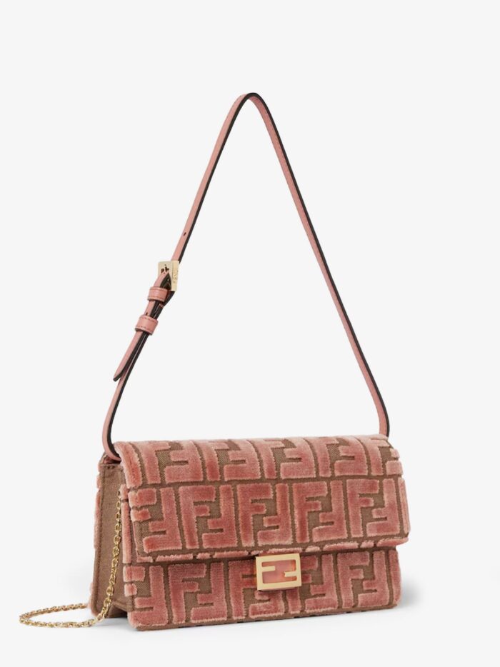 Fendi Wallet On Chain Baguette Jacquard Velvet Crossbody Bag With Embossed FF Motif