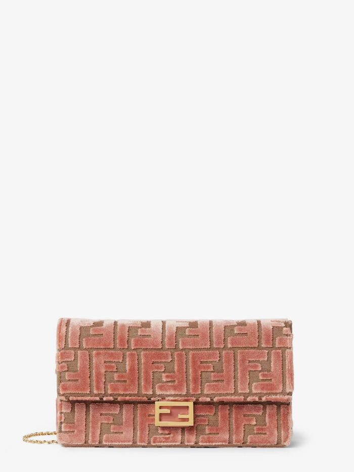 Fendi Wallet On Chain Baguette Jacquard Velvet Crossbody Bag With Embossed FF Motif