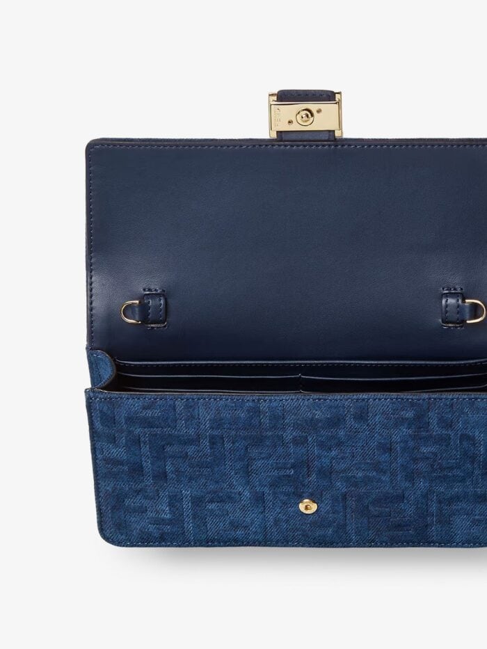 Fendi Wallet On Chain Baguette Shoulder Bag In Denim-effect FF Corduroy