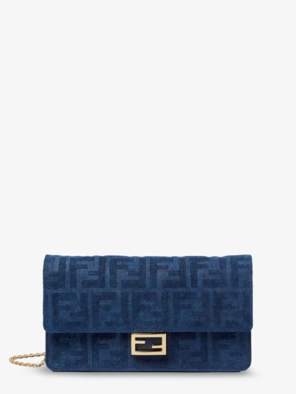 Fendi Wallet On Chain Baguette Shoulder Bag In Denim-effect FF Corduroy