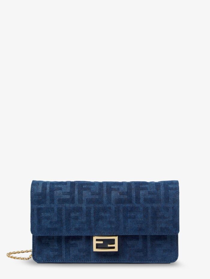 Fendi Wallet On Chain Baguette Shoulder Bag In Denim-effect FF Corduroy