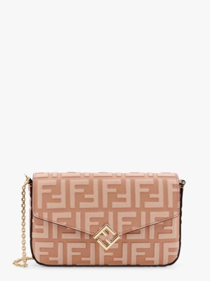 Fendi Wallet On Chain Leather Shoulder Bag With Ff Embossed Motif