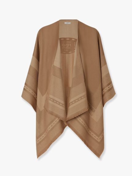 Fendi Wool And Cashmere Poncho With Jacquard Manufacturing