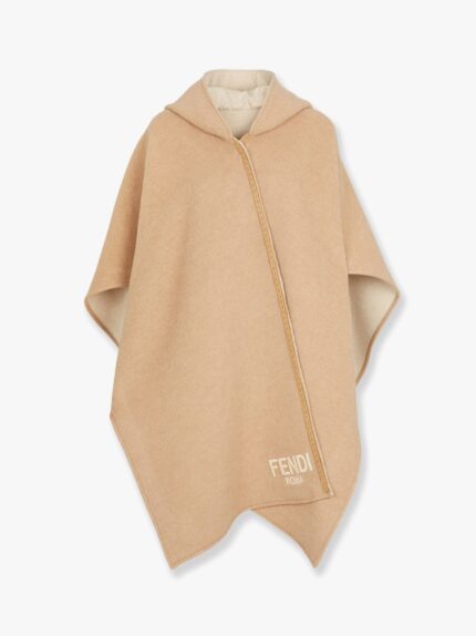 Fendi Wool And Cashmere Poncho With Leather Profiles