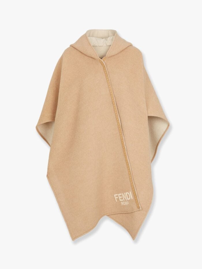 Fendi Wool And Cashmere Poncho With Leather Profiles