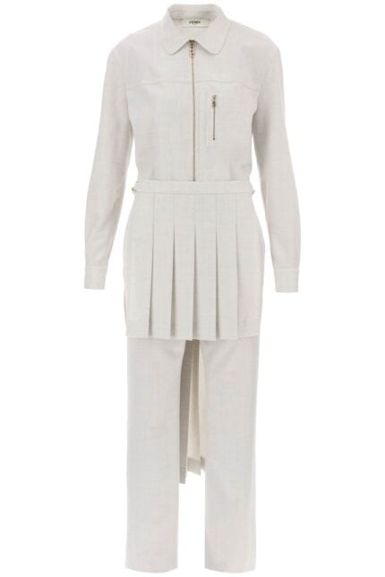 FENDI Wool Jumpsuit With Pleated Panels