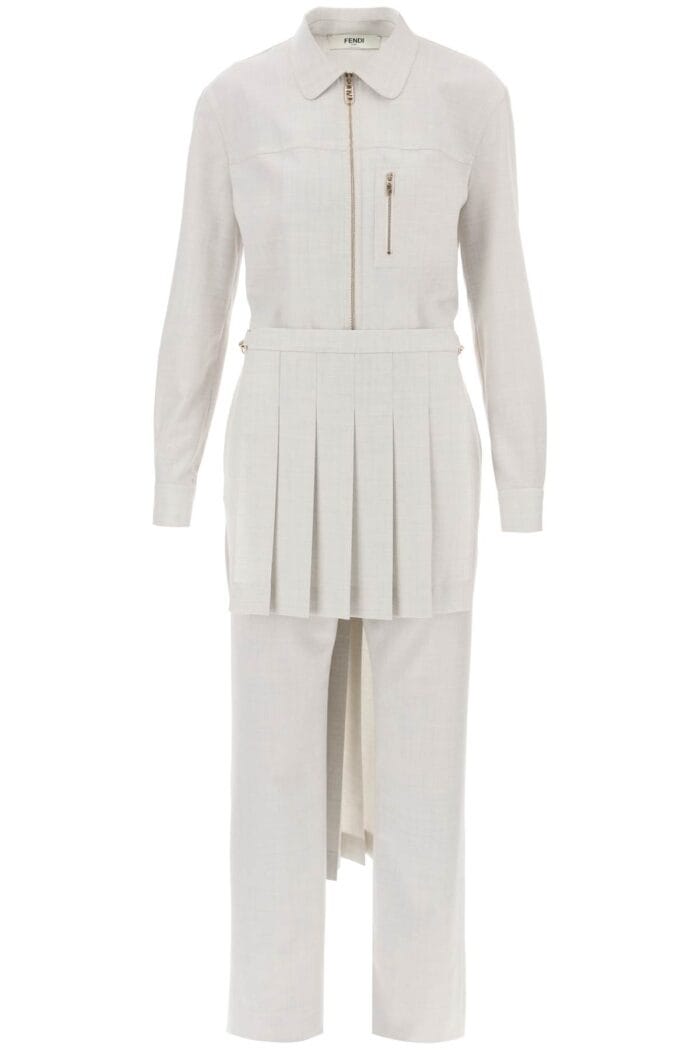 FENDI Wool Jumpsuit With Pleated Panels