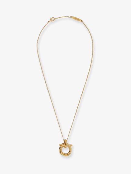 Ferragamo Brass Necklace With Gancini Pendant