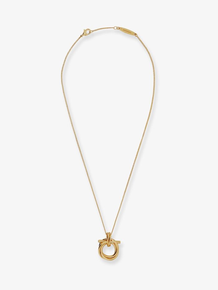 ferragamo brass necklace with gancini pendant Ferragamo Brass Necklace With Gancini Pendant