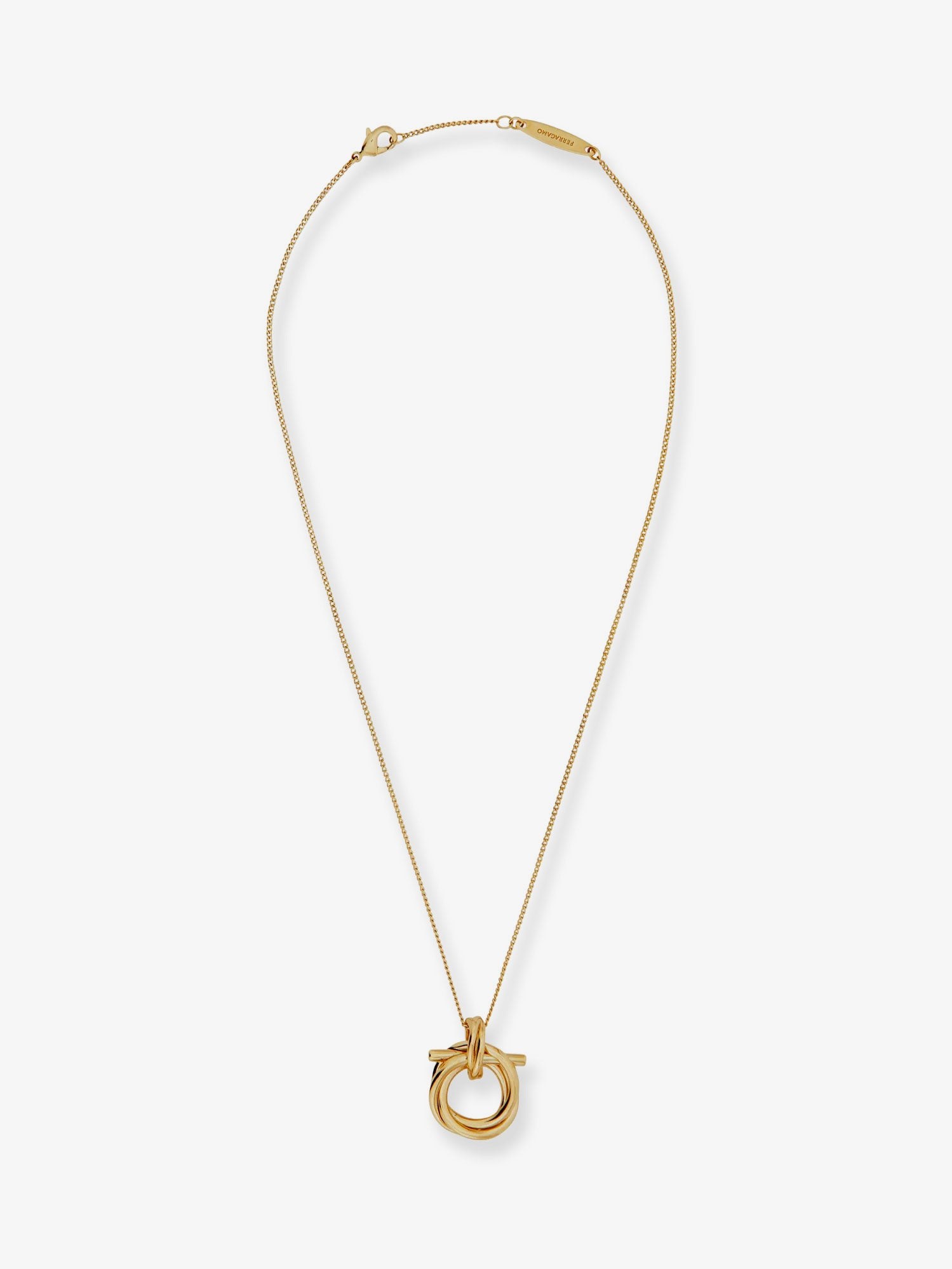 Ferragamo Brass Necklace With Gancini Pendant