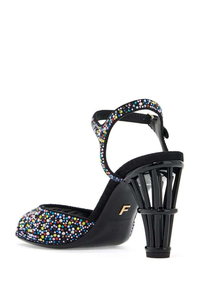 FERRAGAMO Cage And Crystal High Heel Sandals.