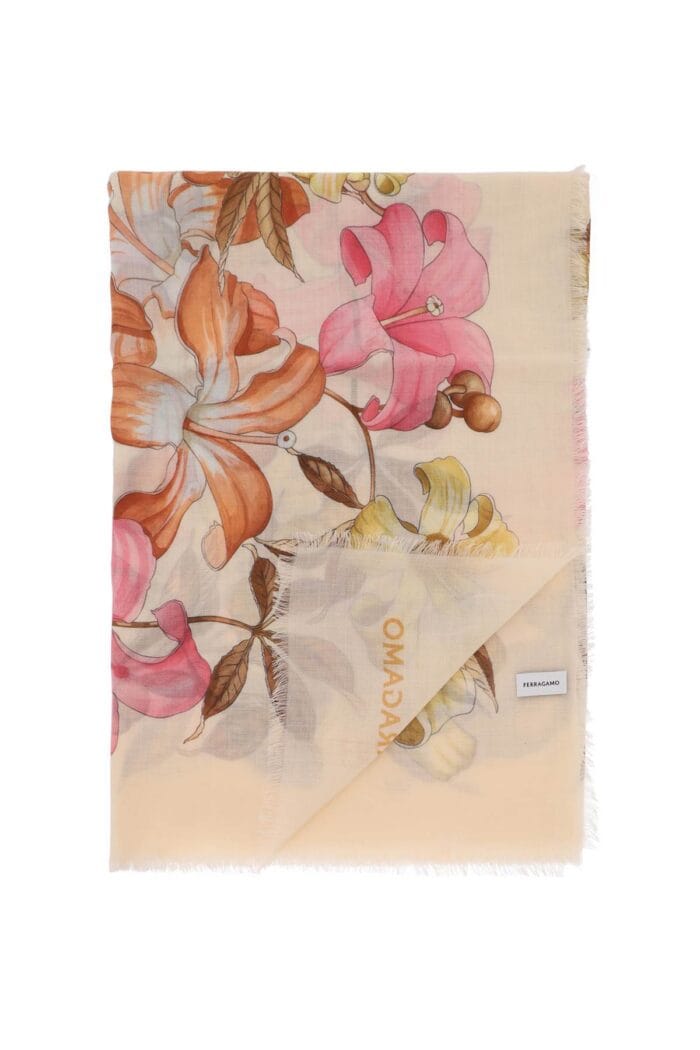 FERRAGAMO Cashmere Stole With Hibiscus Print