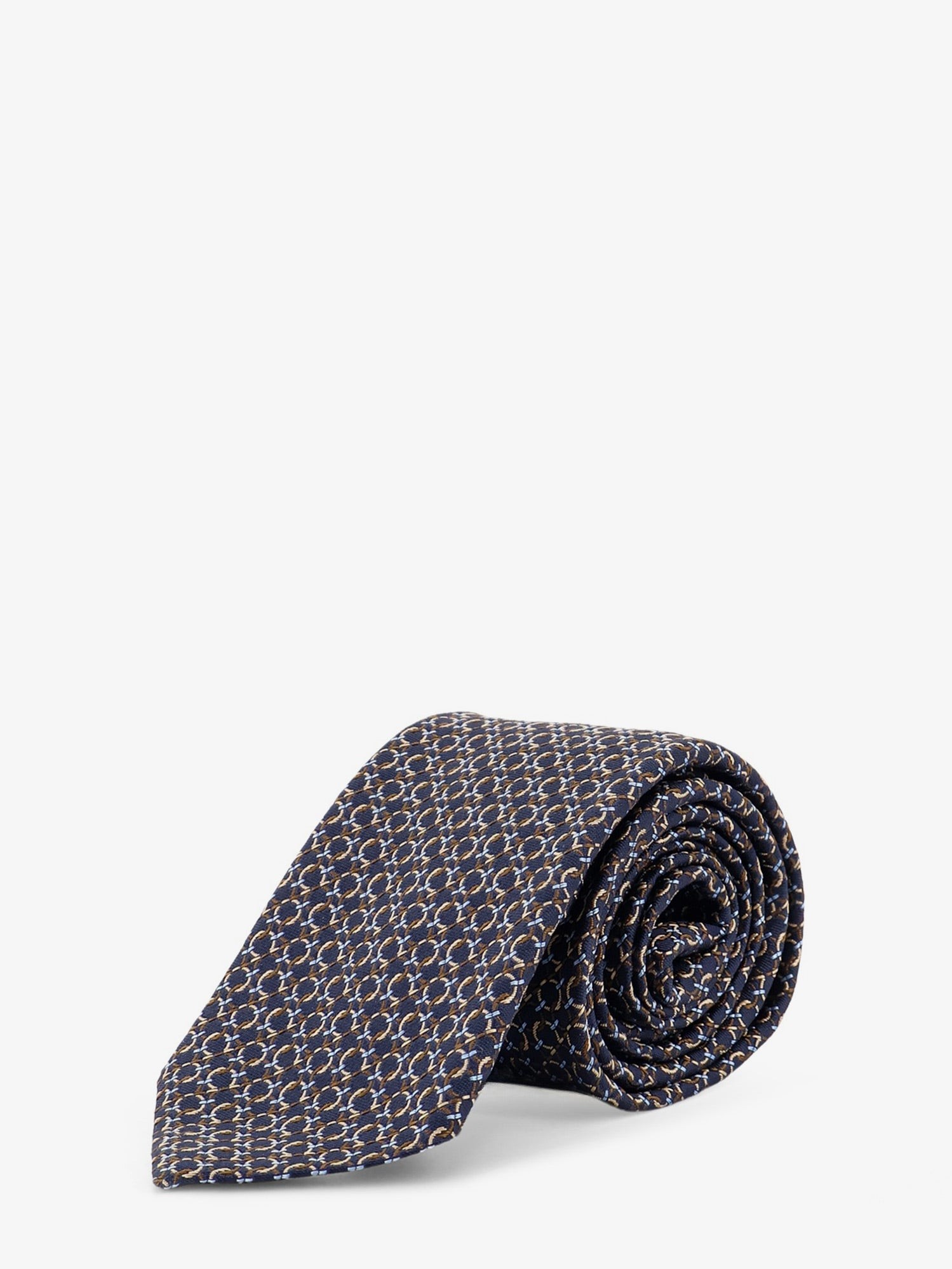 Ferragamo Crema Silk Tie With Intreccio Print