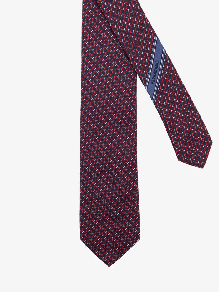 Ferragamo Crema Silk Tie With Intreccio Print