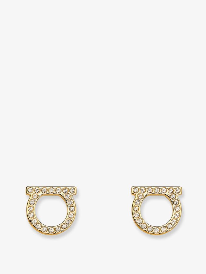 ferragamo gancini crystals brass earrings Ferragamo Gancini Crystals Brass Earrings