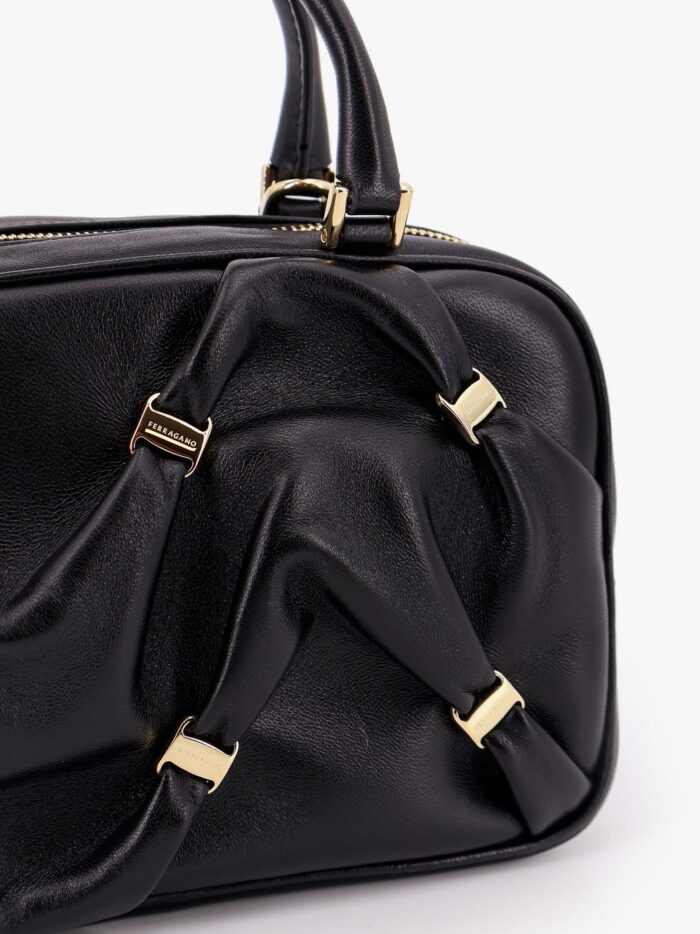 Ferragamo Leather Handbag With Draped Details Secured By Mini Vara Bows
