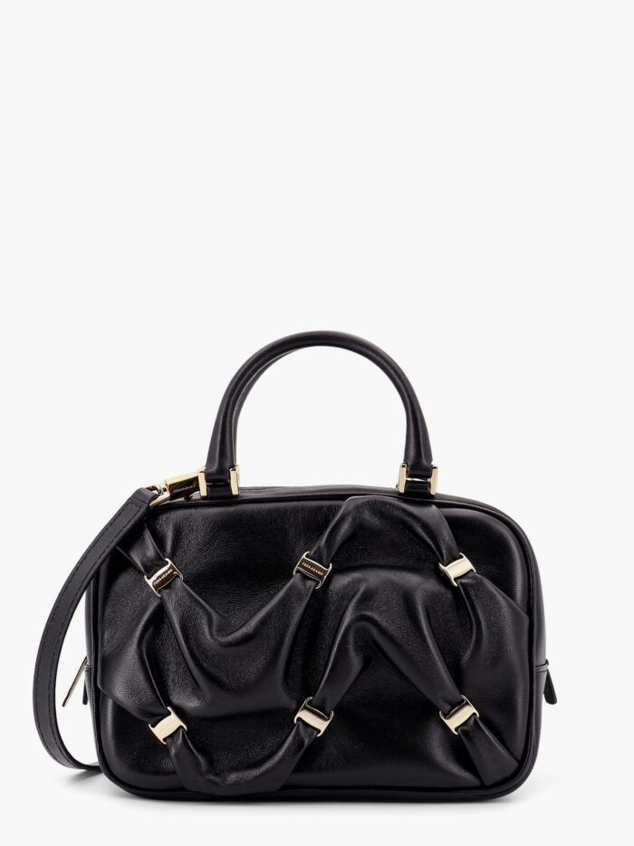 Ferragamo Leather Handbag With Draped Details Secured By Mini Vara Bows