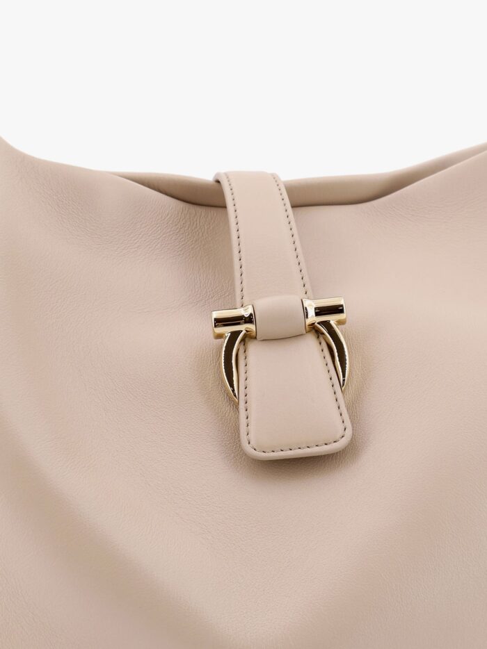 Ferragamo Leather Handbag With Metal Gancini Detail