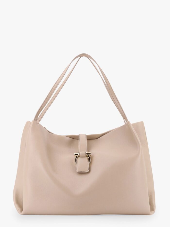 Ferragamo Leather Handbag With Metal Gancini Detail