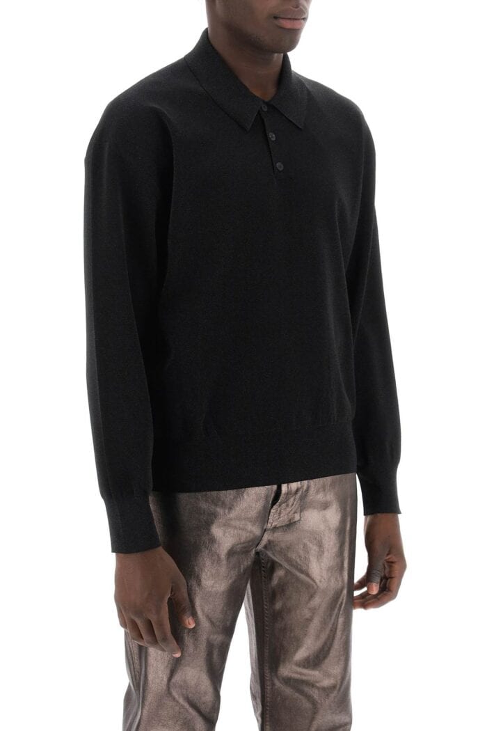 FERRAGAMO Long Sleeve Lurex Polo Shirt