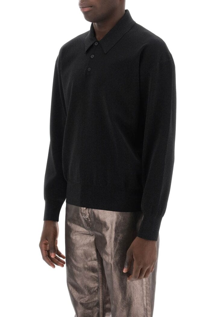 FERRAGAMO Long Sleeve Lurex Polo Shirt