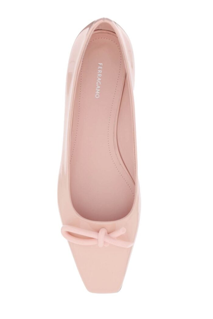 FERRAGAMO Patent Leather Ballet Flats With Asymmetrical Bow