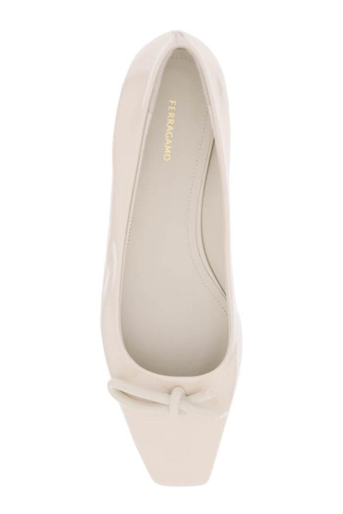 FERRAGAMO Patent Leather Ballet Flats With Asymmetrical Bow