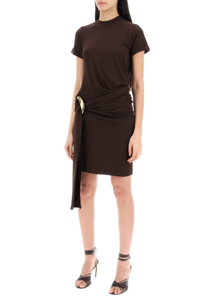 FERRAGAMO Short Dress With Sash And Metal Ring Accent