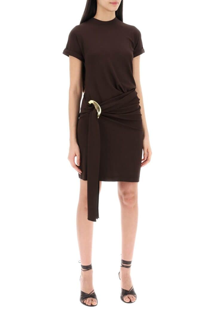 FERRAGAMO Short Dress With Sash And Metal Ring Accent