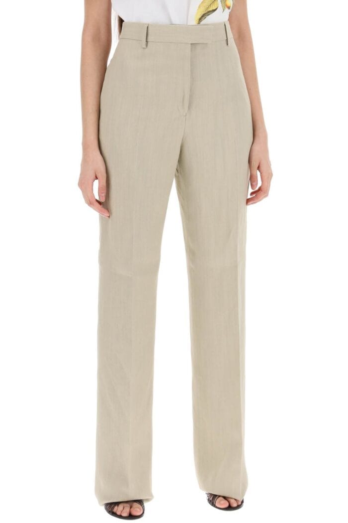 FERRAGAMO Tailored Straight Leg Linen Blend Trousers