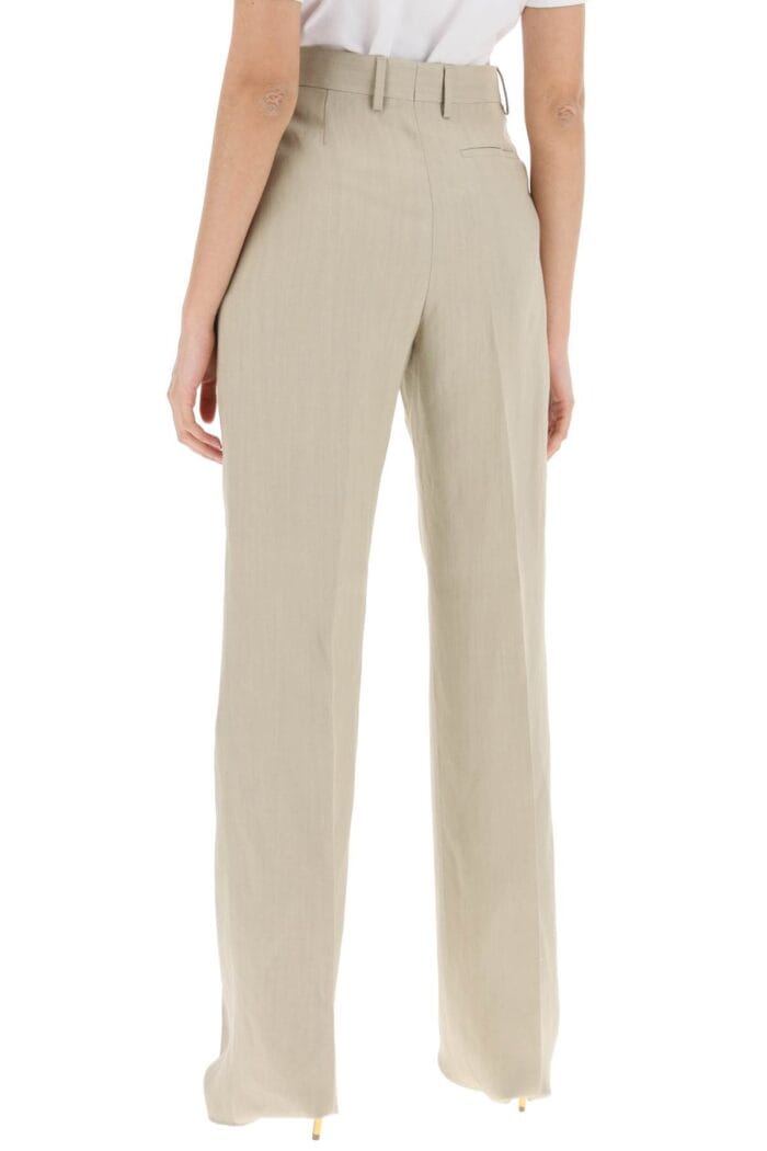 FERRAGAMO Tailored Straight Leg Linen Blend Trousers