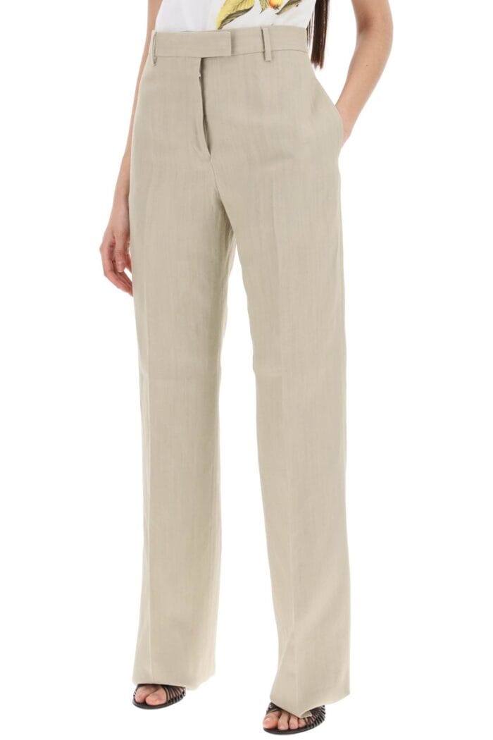 FERRAGAMO Tailored Straight Leg Linen Blend Trousers