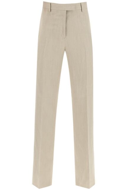 FERRAGAMO Tailored Straight Leg Linen Blend Trousers