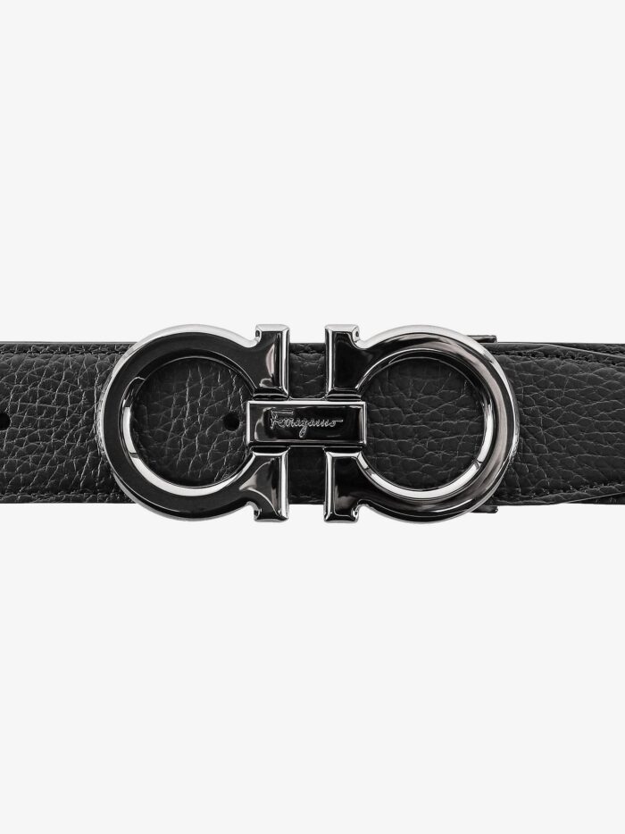 Ferragamo Textured Leather Belt With Iconic Gancini Buckle