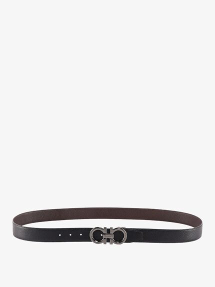 Ferragamo Textured Leather Belt With Iconic Gancini Buckle